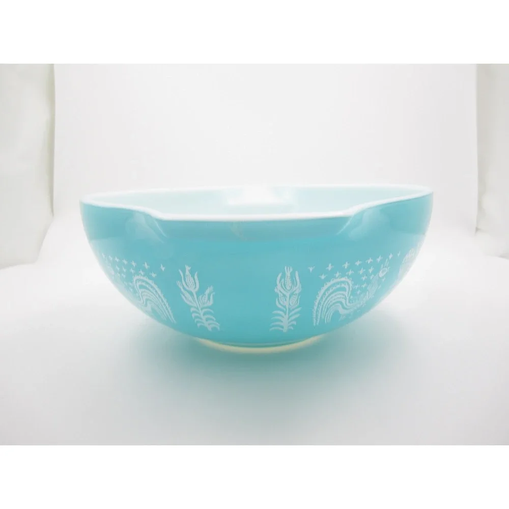Vtg Pyrex Butterprint Turquoise 444 Cinderella Mixing Bowl 4 Qt Amish Print
